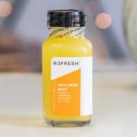 Wellness Shot · 100% Cold Pressed Juice containing: Ginger, Turmeric, Pineapple, Cayenne Pepper.