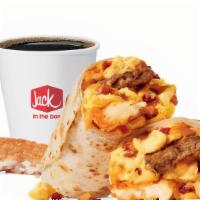 Grande Sausage Breakfast Burrito Combo · Includes hash browns and your choice of a large drink.
