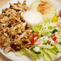Chicken Shawarma  #  1  · Specialty. Thinly carved boneless chicken, marinated with garlic and herbs, cooked on a vert...