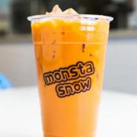 Thai Tea Milk Tea · Fresh brewed thai tea topped with half and half (contains dairy)