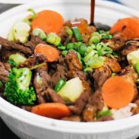 Korean Spicy Chicken Bowl · Our teriyaki chicken coated with  a tangy Korean Spicy Sauce. SPICY!