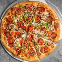 Combo Pizza · Pepperoni italian sausage mushroom green pepper and onion.