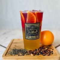 Vanilla Sky · A tangerine green tea with fresh oranges, peach and vanilla flavoring; topped with a orange ...