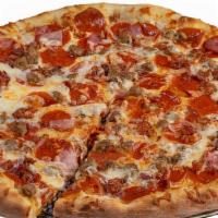 Meat Lover · Pizza sauce, mozzarella cheese, pepperoni, ham, sausage & bacon.