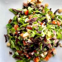 Italian Chopped Salad · Grilled chicken, chopped mixed greens, chickpeas, tomatoes, carrots, mozzarella, salami and ...