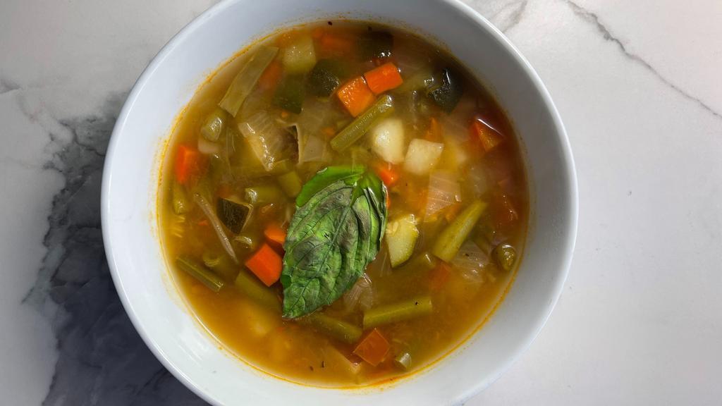 Minestrone Classico · Hearty Italian soup of potatoes, fresh vegetables, Italian herbs.