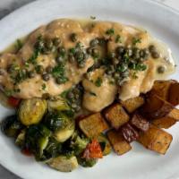 Chicken Piccata · Chicken breast with fresh lemon, chardonnay wine, garlic, capers, and parsley.