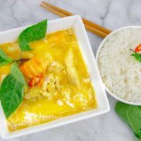 Chicken Curry · Served with a choice of Jasmine Rice, Vermicelli, or Toasted Baguette