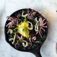 Arroz Negro, Squid & Saffron Aîoli · *Consuming raw or undercooked meats, poultry, seafood, shellfish, or egg may increase your r...