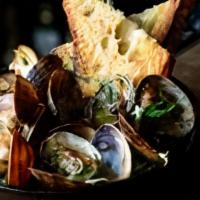 Clams, Sherry, Sliced Garlic & Toast · *Consuming raw or undercooked meats, poultry, seafood, shellfish, or egg may increase your r...