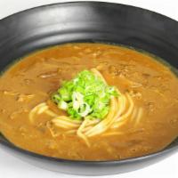 Beef Curry Udon · Beef in our creamy curry sauce, and topped with green onion.
