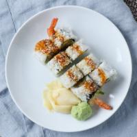 Shrimp Tempura Roll · Shrimp tempura, avocado, cucumber, sesame seeds, sauce.