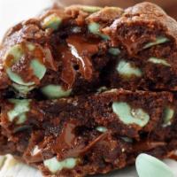 Giant Chocolate Mint Chip Cookie · A Giant baked cookie, more than 1/4 pound, and ready to eat. This ultra thick cookie is rich...