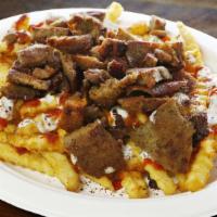 Gyro Fries · Crispy fries topped with gyro meat and sauce.