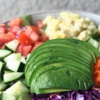 Signature Aymara Salad · Vegan. Romaine avocado, tomato, cucumber, carrot, cilantro purple cabbage red onion, garlic ...