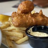 Fish 'N' Chips · Beer battered cod, house fries, charred lemon, tartar sauce.