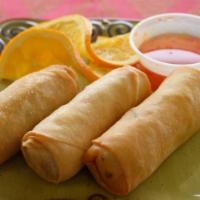 Vegetable Egg Rolls (3 Pieces) · Deep fry mix vegetable wrapped with egg rolls skin served  with the plum sauce.