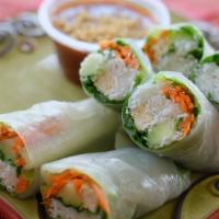 Fresh Spring Rolls (3 Pieces) · Tofu,rice vermicilli, and lettuce wrapped in rice paper skin served with tamarind peanut sau...