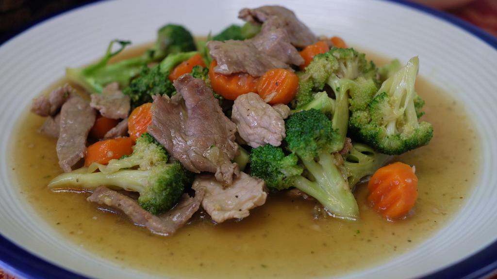 Broccoli Stir-Fry · Choice of meat stir-fried sautéed broccoli, and carrots in oyster sauce.