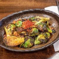 Brussels Garlic Saute · Sautéed brussels sprouts, minced chicken; house-made tare, house-made roasted garlic, silgoc...