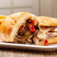 Lodi Cheese Steak · Served on a roll with thinly sliced  tri tip, grilled onions, grilled peppers, melted provol...