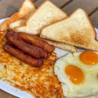 Sausage & Eggs · 4 sausage links served with your choice of hashbrowns or home fries and toast & jelly.