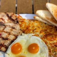 Pork Chop & Eggs · Two 6oz center-cut pork chops served with your choice of hashbrowns or home fries and toast ...