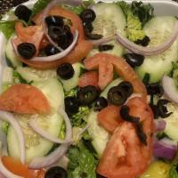 House Green Salad · Shareable salad with fresh assorted greens- served with house raita, thousand island, balsam...