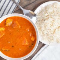 Chicken Tikka Masala · Boneless white meat chicken pieces cooked with yogurt and spices in creamy sauce.
