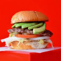 Bud'S Avocado Burger · Juicy grilled beef burger smashed to perfection on a toasted potato bun with fresh avocado, ...