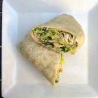 Chicken Caesar Salad Wrap · Grilled chicken, romaine hearts, croutons, shaved parmesan cheese, caesar dressing.