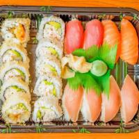 Rolling Sushi & Maki · Crunch roll 5 pieces, california roll 5 pieces, tuna 2 pieces, salmon 2 pieces, albacore 4 p...