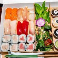 Box 3 - 10 Piece Nigiri · Japanese edamame or wasabi green beans, ginger truffle salad, 2 pieces salmon, 2 pieces tuna...