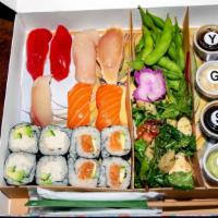 Box 2 - 7 Piece Nigiri · Japanese edamame or wasabi green beans, ginger truffle salad, 2 pieces salmon, 2 pieces tuna...