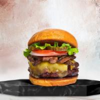 Swiss Swiss Bang Bang Burger · American beef patty cooked medium rare and topped with mushrooms, melted cheese, mayonnaise,...