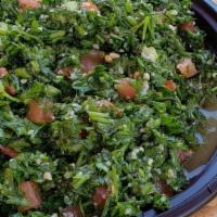 Tabouleh · Vegetarian. Lactose-free. Freshly made salad with parsley, tomatoes, green onion, garlic, an...
