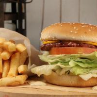 Cheeseburger Combo · Cheeseburger with tomato, lettuce, onions, and home dressing, served with french fries and a...