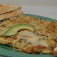Mushroom & Spinach Omelette · Healthy omelet stuffed with mushrooms and spinach, jack cheese, onions, tomato, and bell pep...