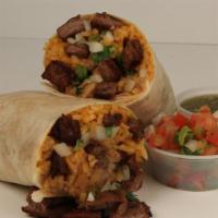 Burrito · Stuffed with your choice of meat, onion,  cilantro, rice and beans.