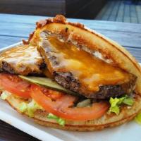 Bruxie Burger · 1/3 pound Angus Beef Patty, Cheddar, Shredded Romaine, Tomato, Pickle, Bruxie Sauce