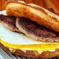 Country Sausage & Egg · 2 Large Overhard Eggs, Breakfast Sausage Patty, Melted Cheddar, Mayo