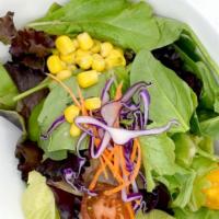 House Salad · Vegetarian. Baby spring mix, corn, tomato with ginger dressing.