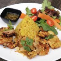 Chicken Biryani Rice · * Savory Indian dish that loaded with marinated chicken thigh and aromatic rice, topping wit...