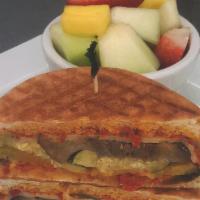 Veggie Panini · Zucchini, Eggplant, Red Pepper & Green Pepper, munster cheese and roasted red pepper and art...