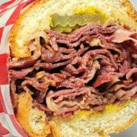 Pastrami Sandwich Combo · 9oz Pastrami, French Roll, Mustard, Pickles, fries +20 oz. drink.