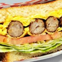 Sausage & Egg Sandwich · Served with meat, choice of bread, three eggs, mayo, lettuce, tomato. Please contact the mer...