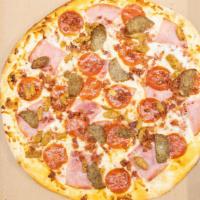 Meat Lovers · Pepperoni, Italian Sausage, Ham, Meatball, and Bacon.