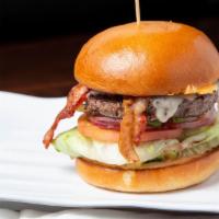 California Burger · Fresh avocado, crisp bacon Swiss cheese lettuce, tomato, red onion, pickle, and thousand isl...