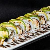 Caterpillar Roll  · In: Crabmeat, Eel, Cucumber
Out: Avocado