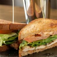 Not The Club Sandwich · Grilled chicken breast, blt, avocado, and cajun aioli on wheat bread.
